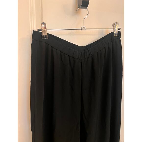 Eileen Fisher Wide Leg Split Hem Crepe Pants S Black Quiet Luxury Grunge Boho - Picture 5 of 6